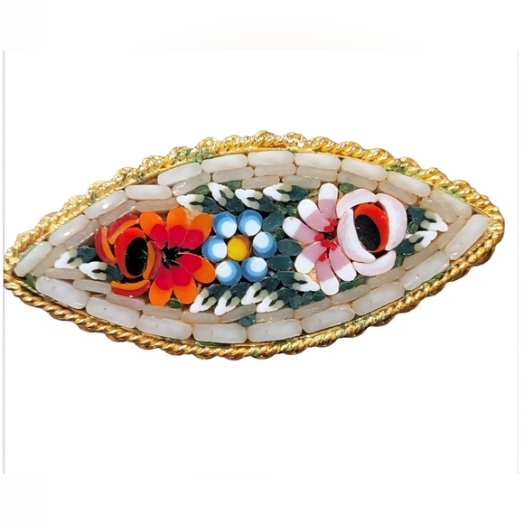Jewelry - Vintage Micro Mosaic Oval Floral Brooch Pin Made In Italy